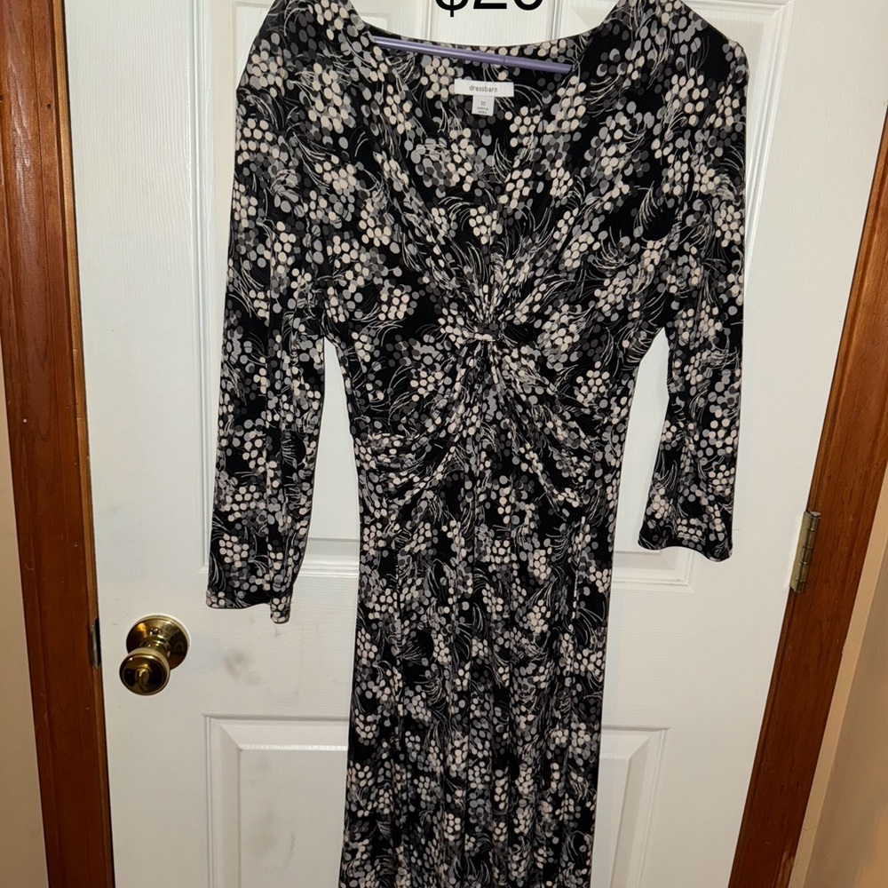 Dressbarn Black and White Ruched Wrap Dress